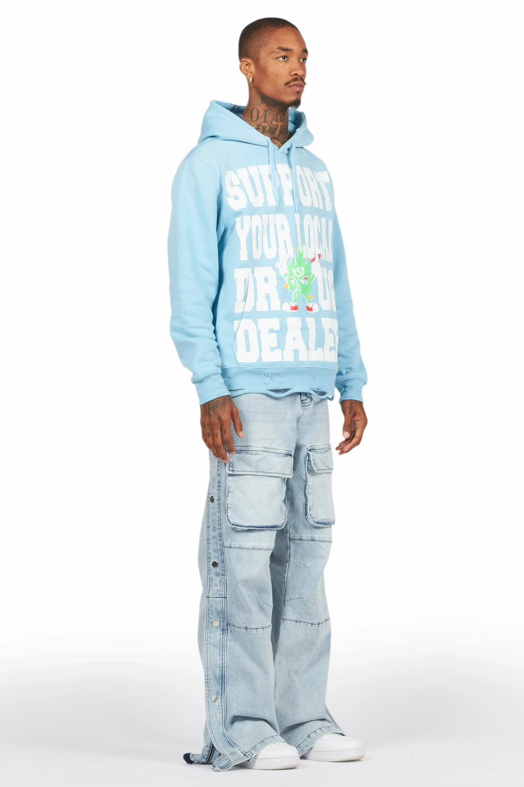 Yuri Blue Stacked Cargo Flare Jean