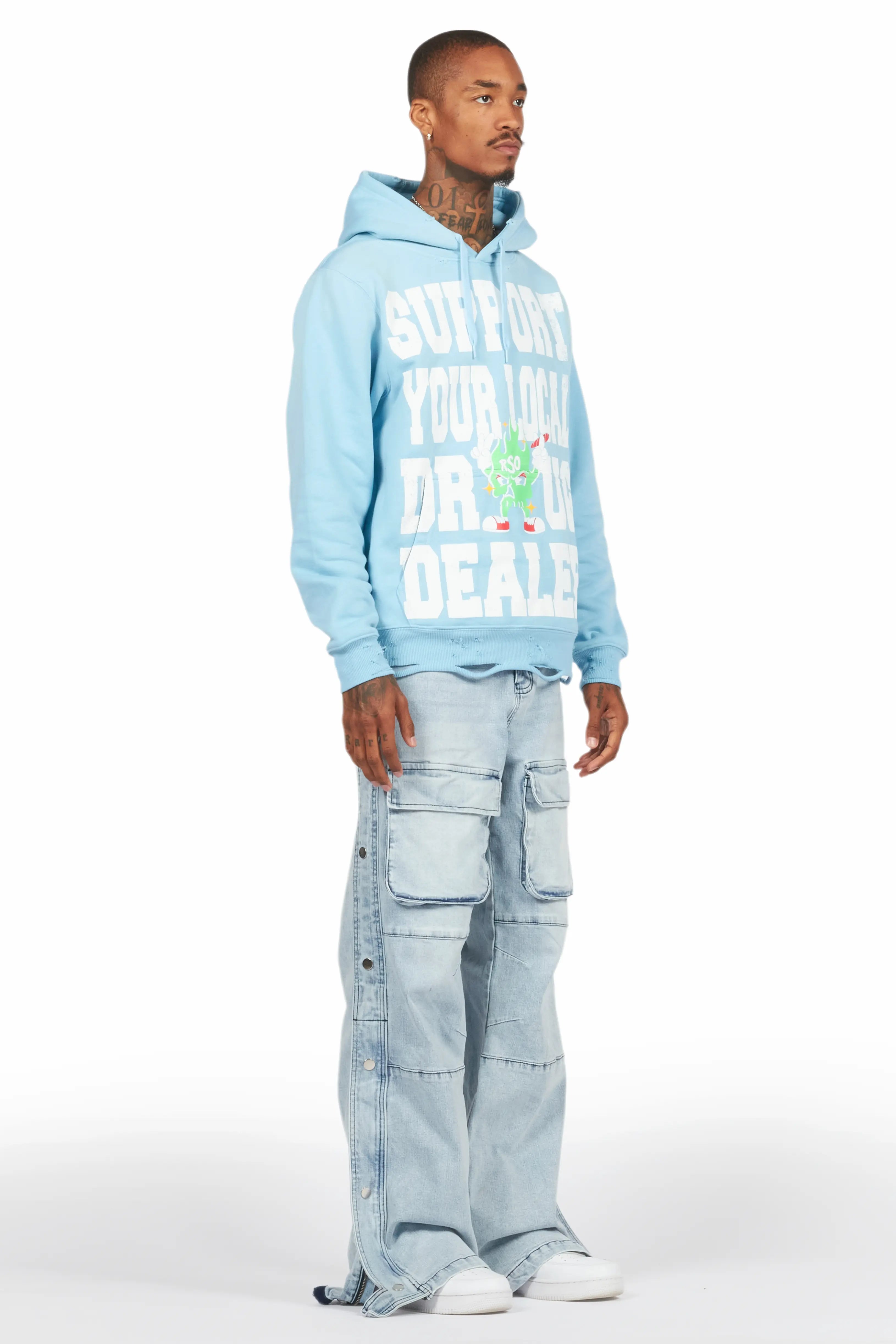 Yuri Blue Stacked Cargo Flare Jean