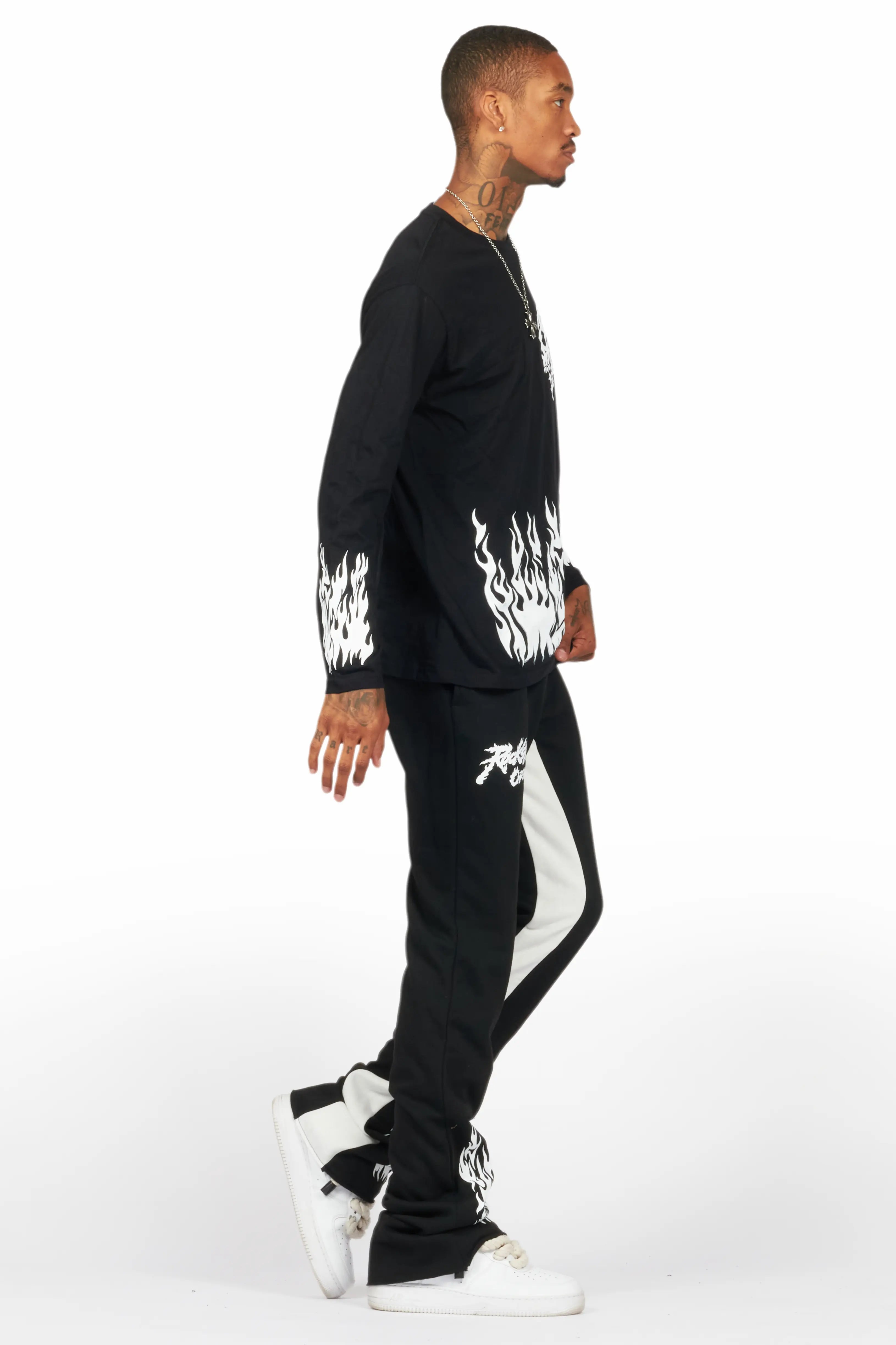 Bubble Black/White Long Sleeve T-Shirt/Baggy Pant Set