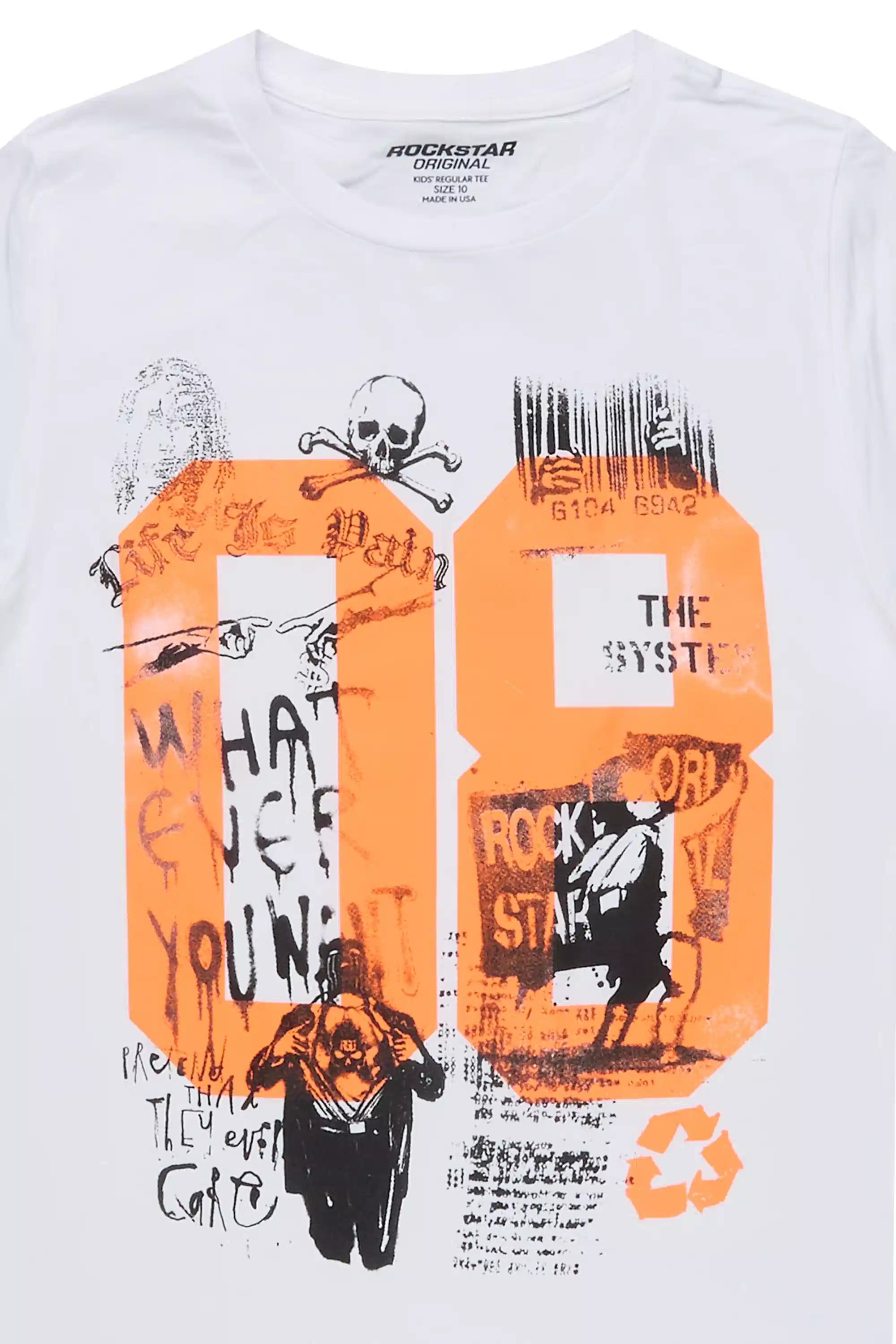 Boys Beau White/Orange Graphic T-Shirt
