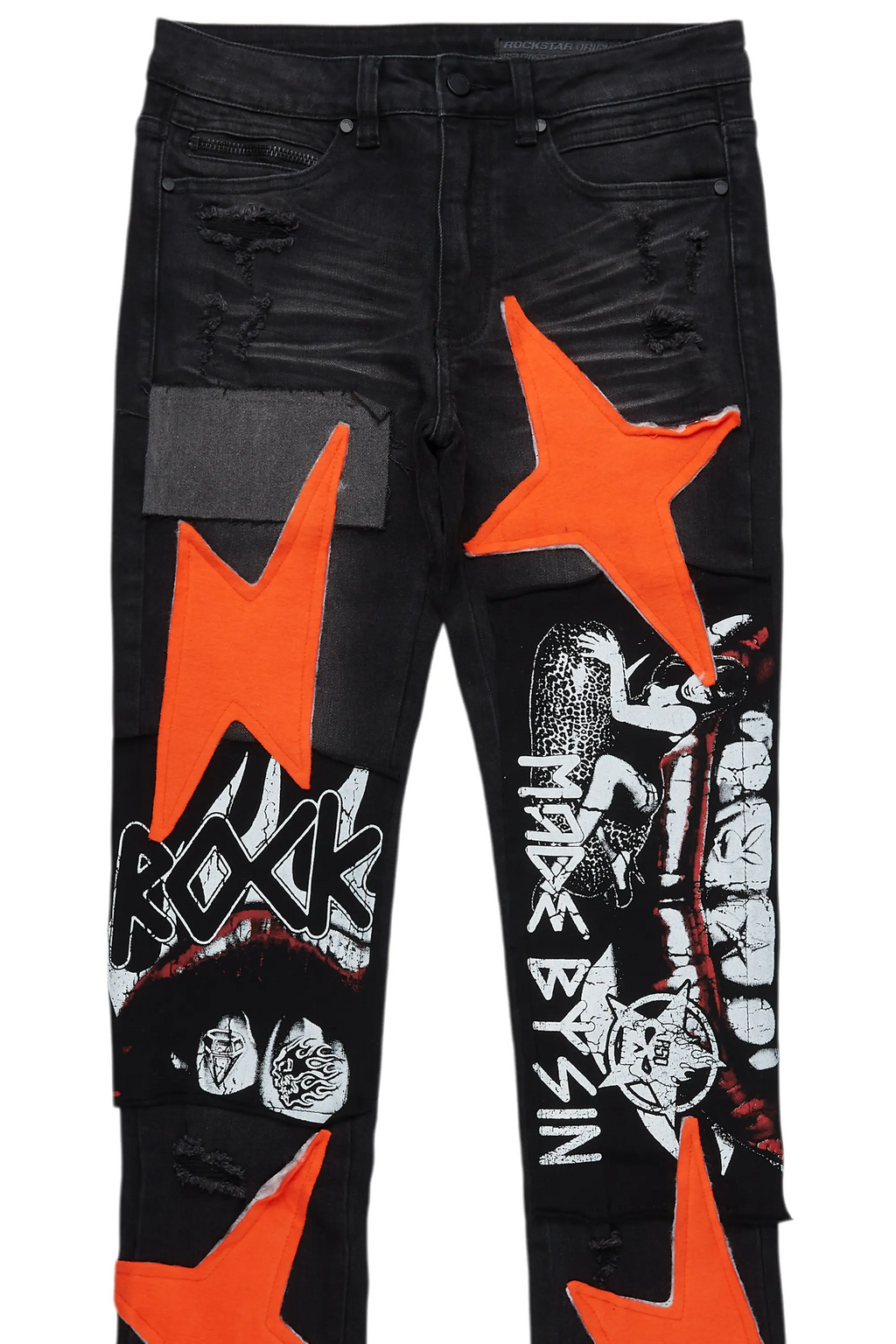Vadim Black Patchwork Stacked Flare Jean