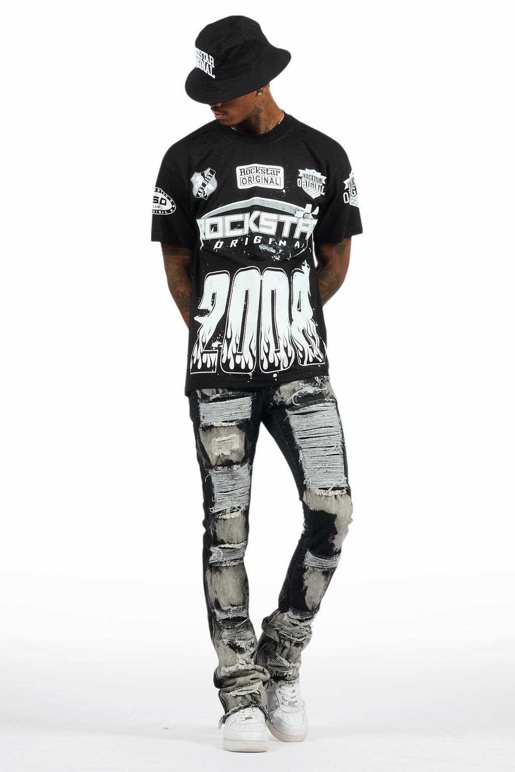 Amos Black T-Shirt/Stacked Flare Jean Bundle