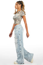 Myesha Light Wash Baggy Cargo Jean