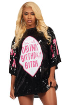 Birthday Bitch Black Sequin Mini Dress