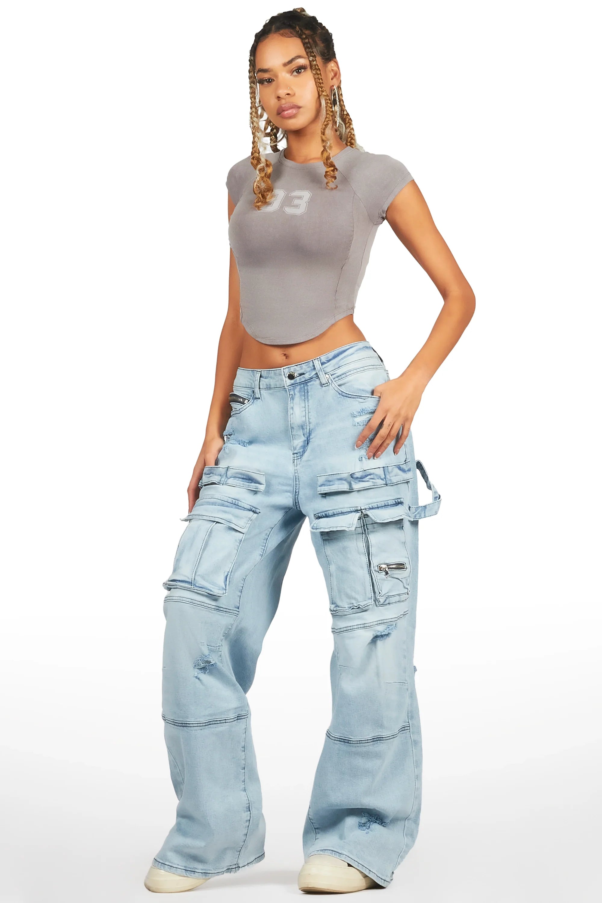 Shakyra Light Wash Baggy Cargo Jean