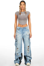 Mileah Light Wash Baggy Cargo Jean