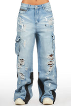 Mileah Light Wash Baggy Cargo Jean