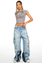 Mileah Light Wash Baggy Cargo Jean