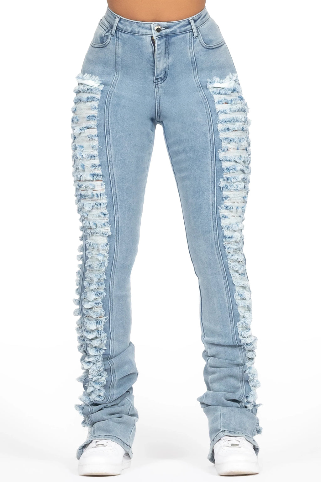 Erielle Light Wash Mega Distressed Super Stacked Jean