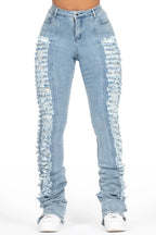 Erielle Light Wash Mega Distressed Super Stacked Jean