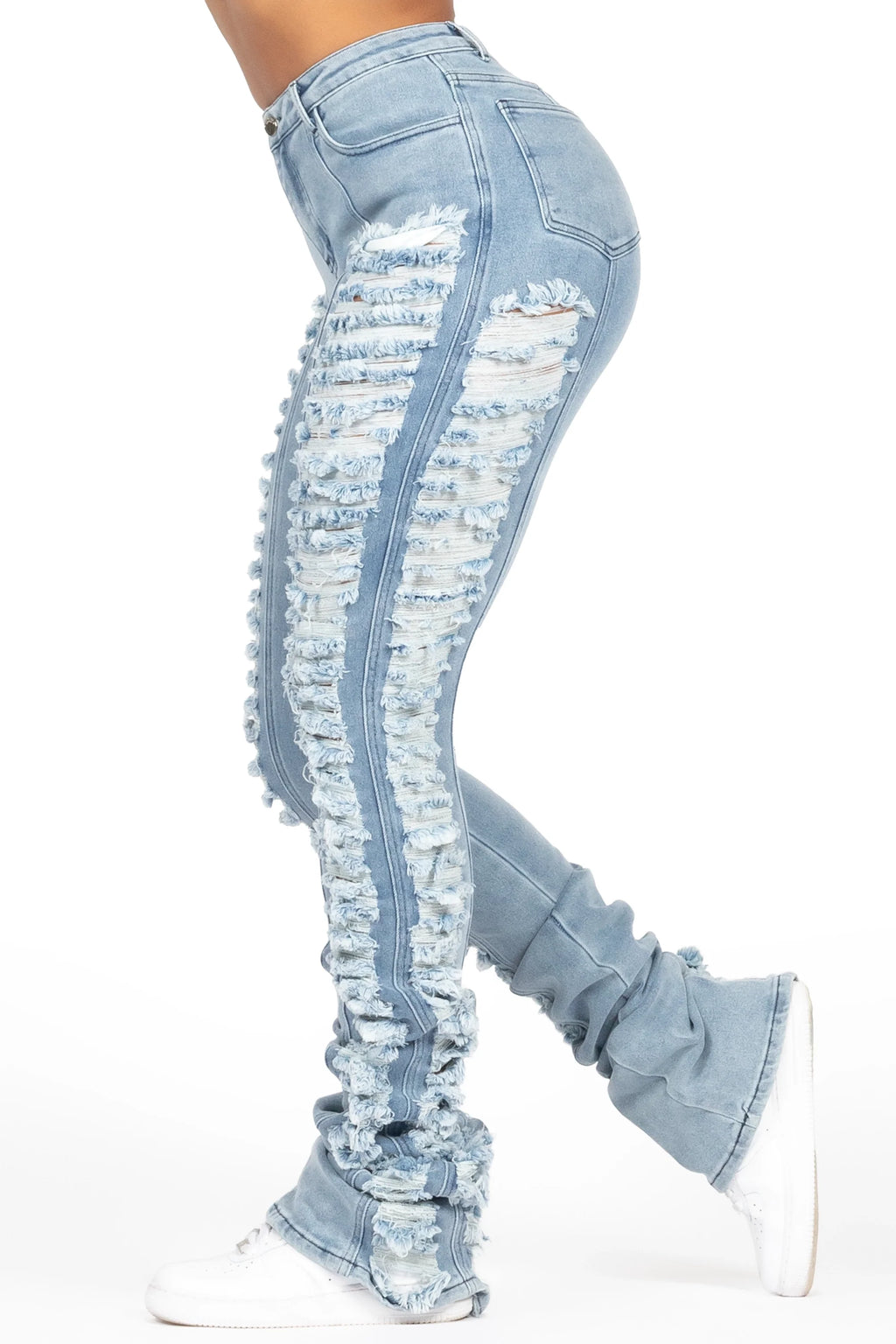 Erielle Light Wash Mega Distressed Super Stacked Jean