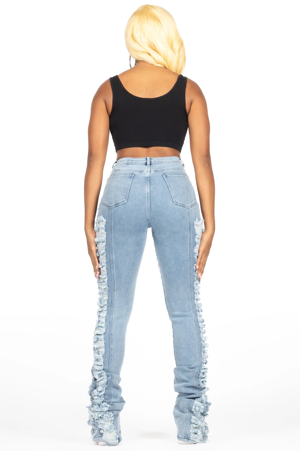 Erielle Light Wash Mega Distressed Super Stacked Jean