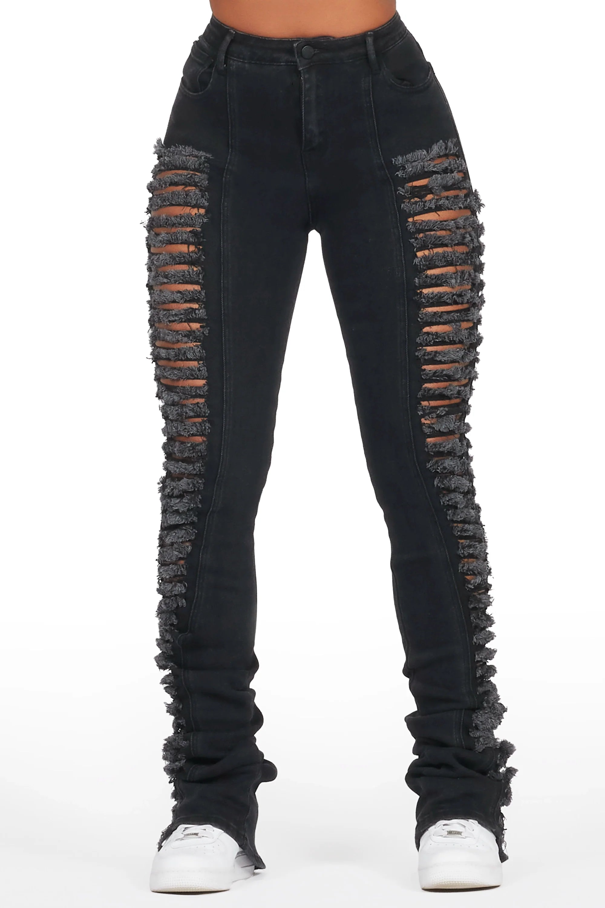 Erielle Black Mega Distressed Super Stacked Jean