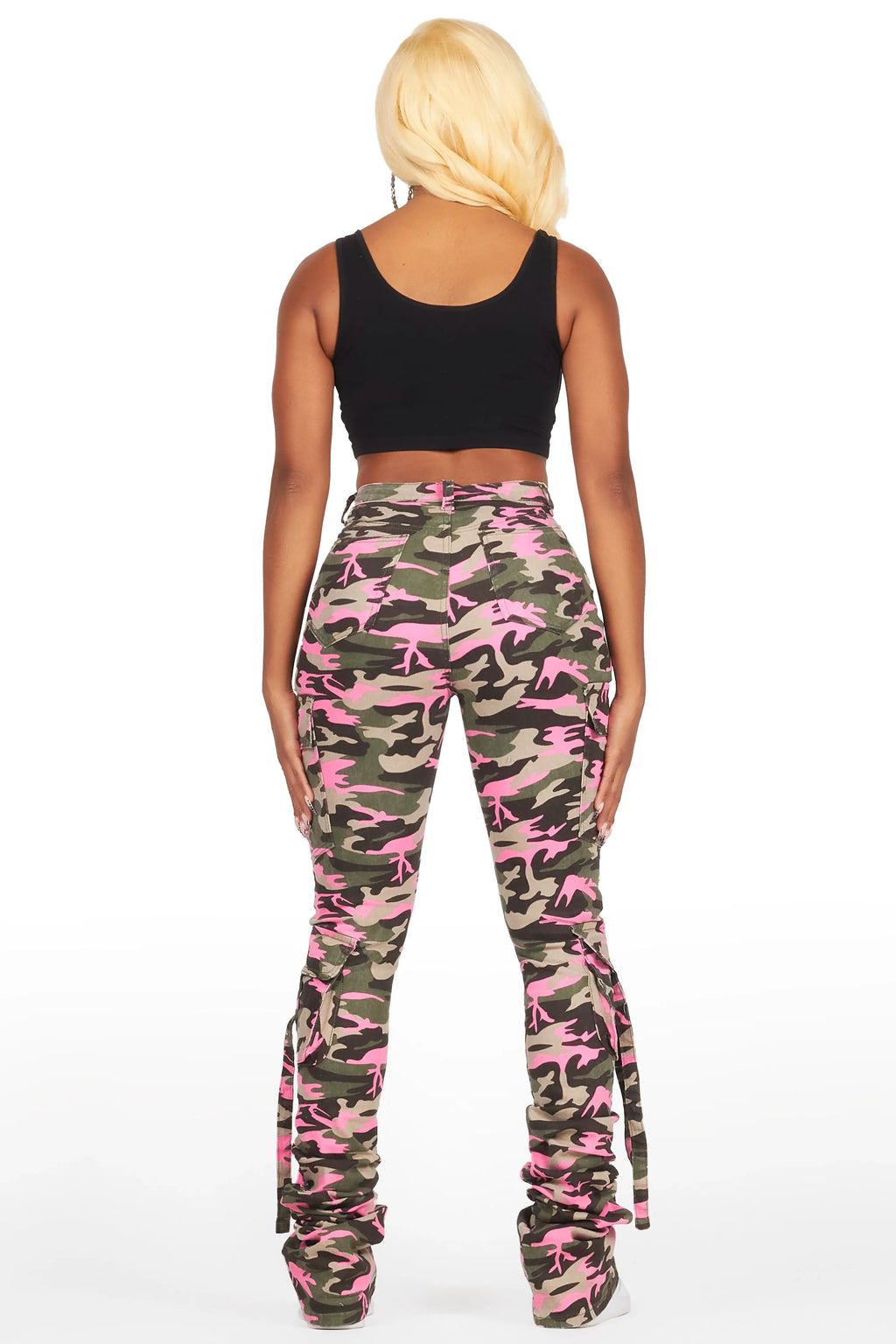 Rakesha Pink/Green Camo Cargo Super Stacked Jean