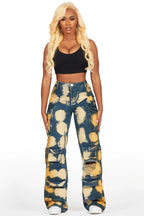 Jahmani Tinted Dirty Wash Wash Stretch Wide Leg Jean