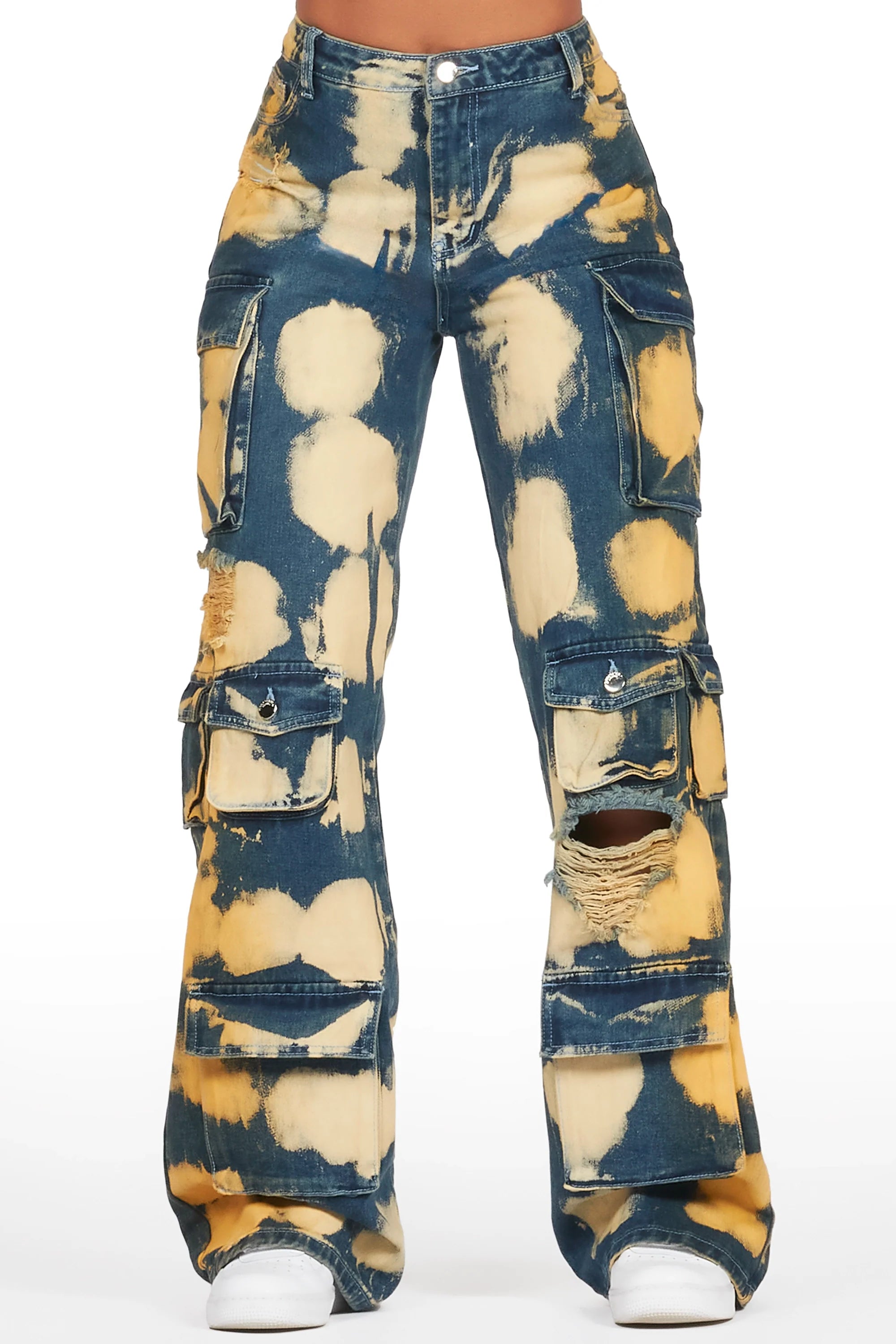 Jahmani Tinted Dirty Wash Wash Stretch Wide Leg Jean