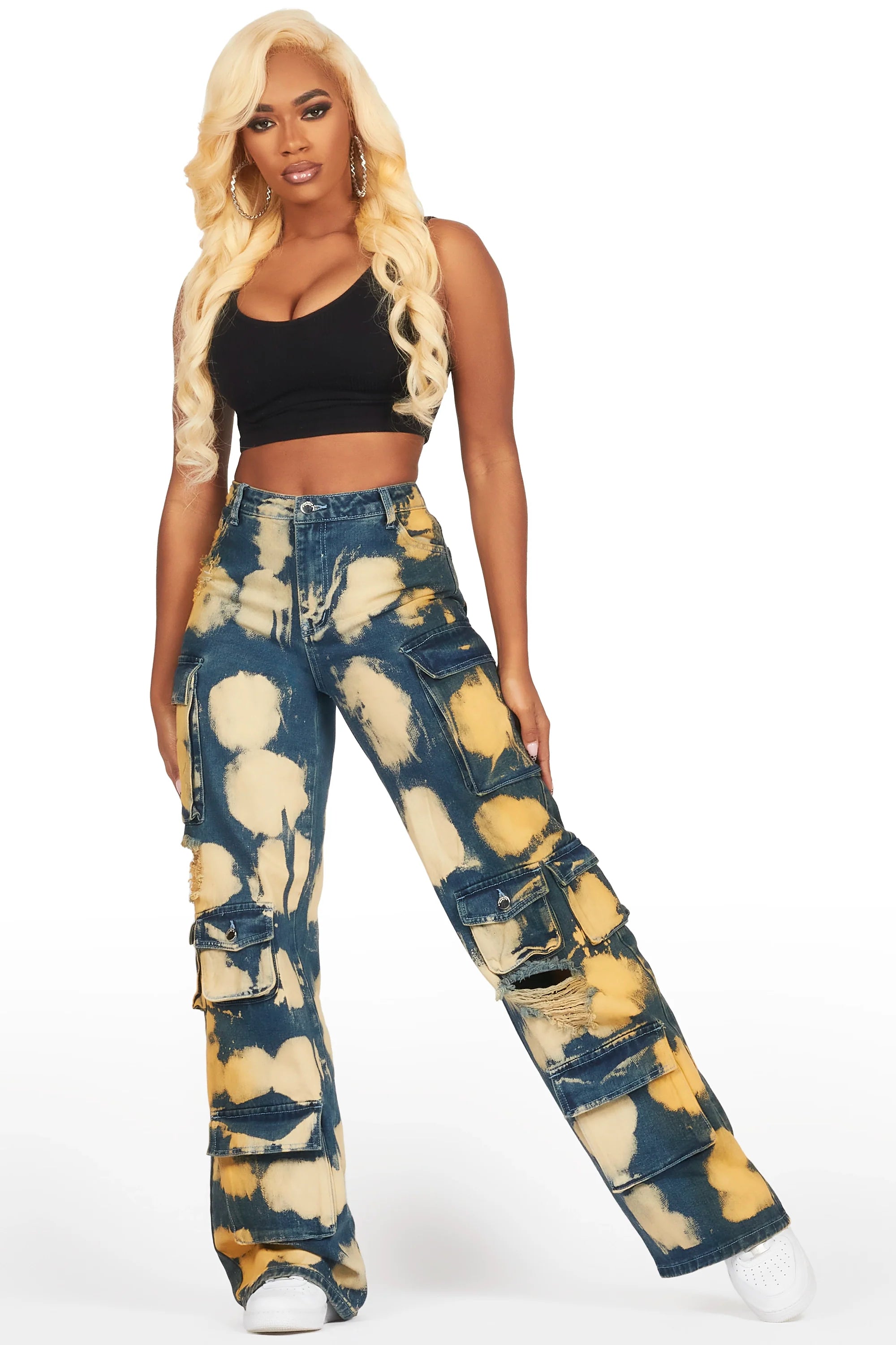 Jahmani Tinted Dirty Wash Wash Stretch Wide Leg Jean
