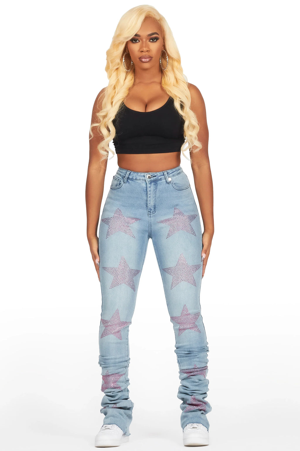 Stargirl Med. Wash Rhinestone Super Stacked Jean