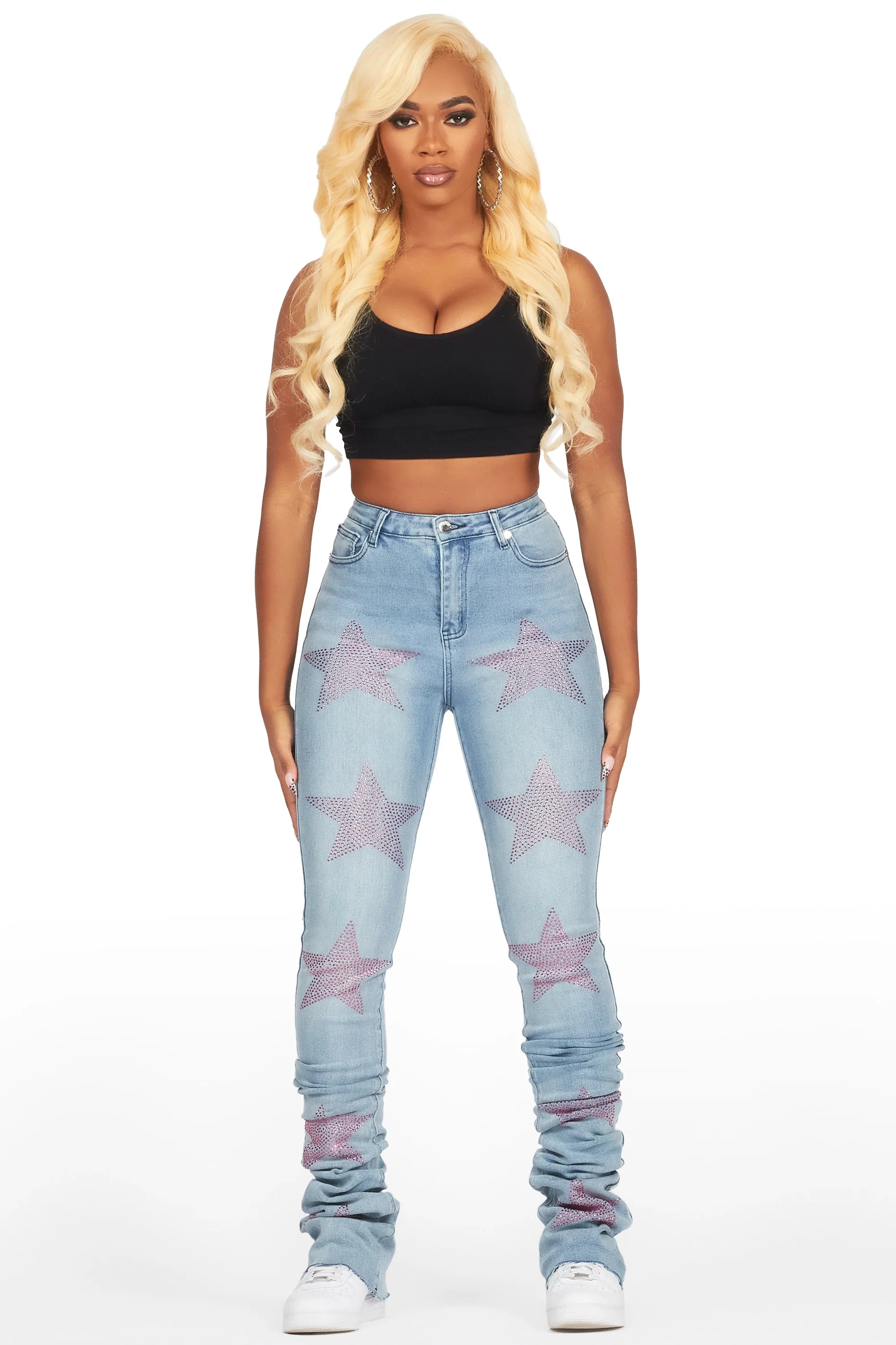 Stargirl Med. Wash Rhinestone Super Stacked Jean