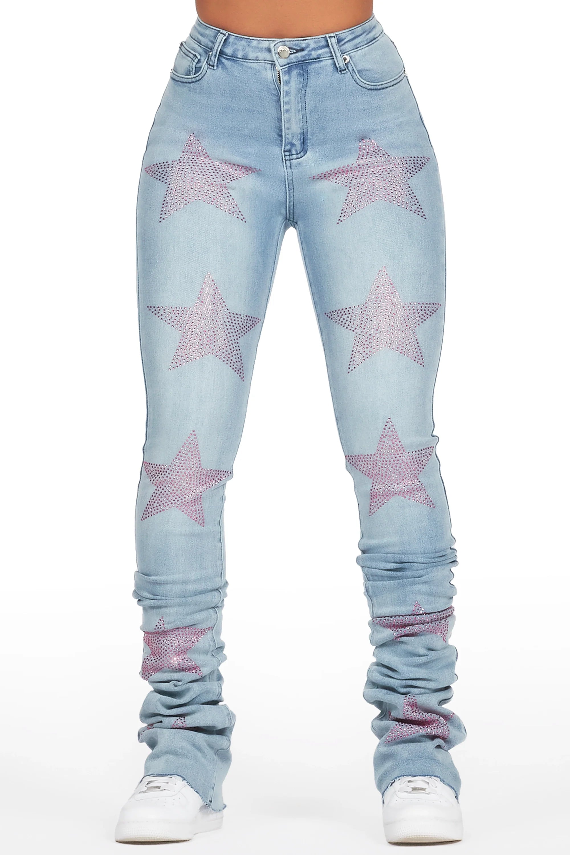 Stargirl Med. Wash Rhinestone Super Stacked Jean