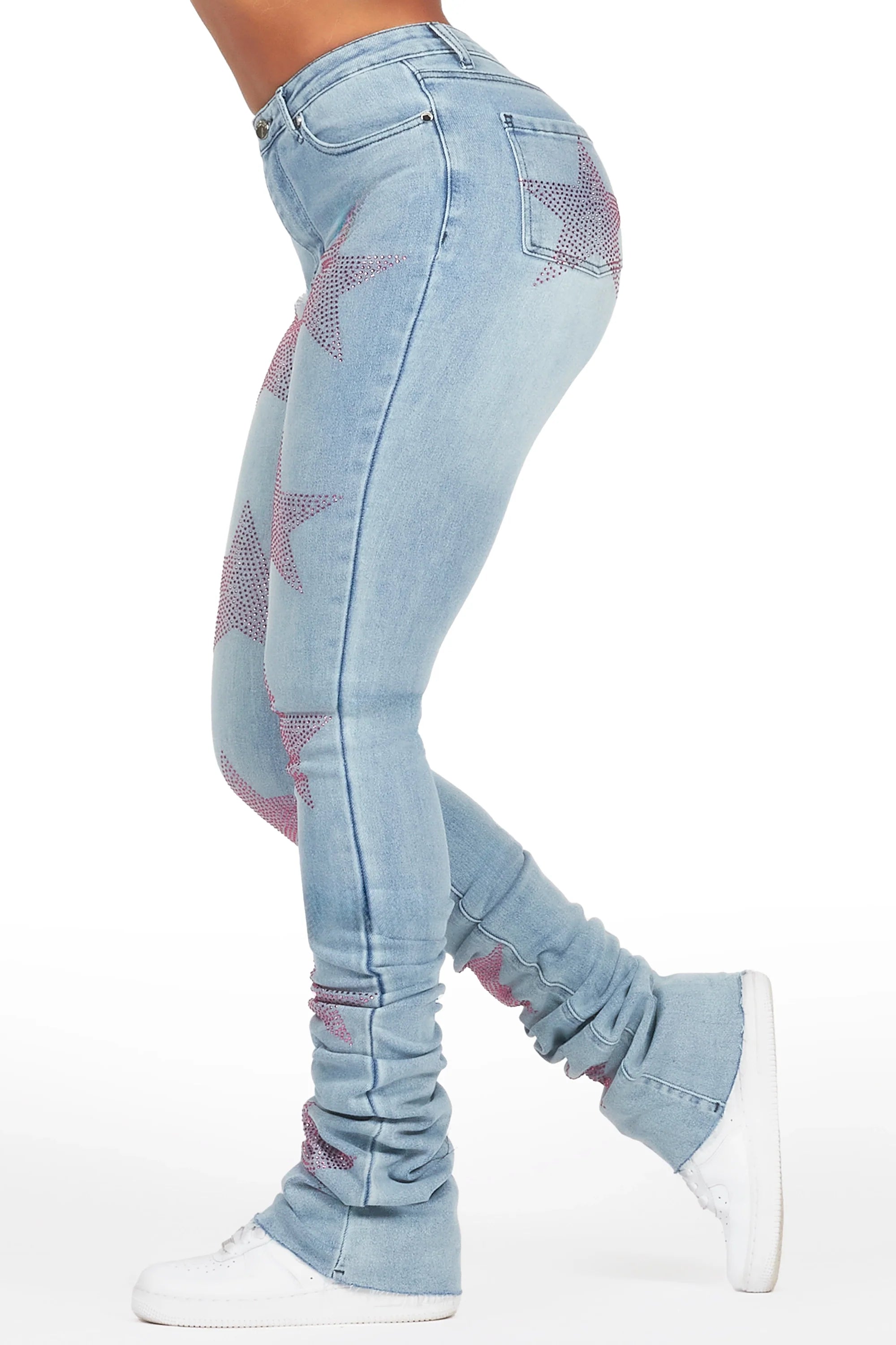 Stargirl Med. Wash Rhinestone Super Stacked Jean