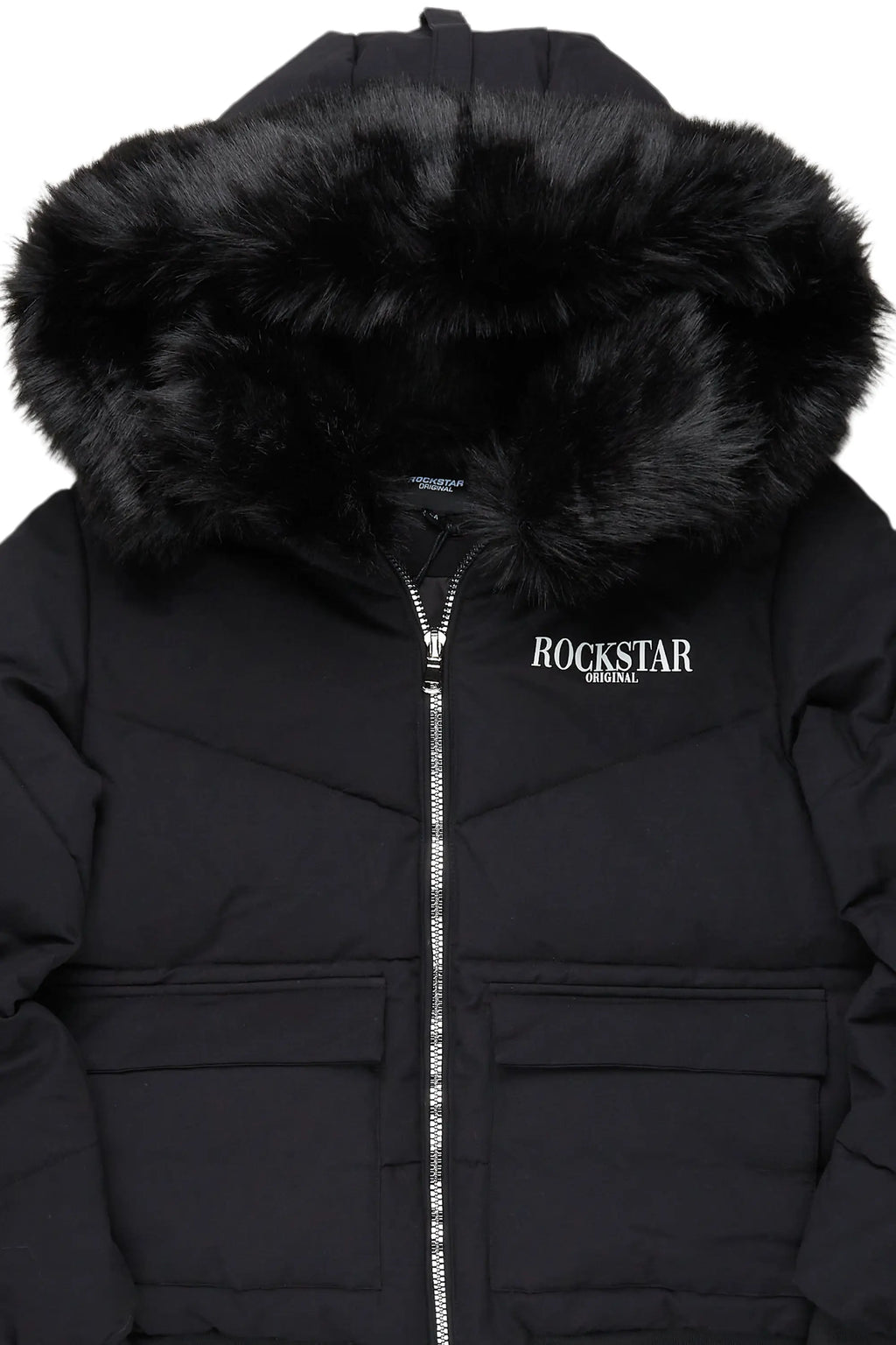 Langston Black Puffer Jacket with Fur Hood