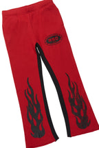 Boys Amos Black/Burgundy T-Shirt/Stacked Baggy Flare Pant Set