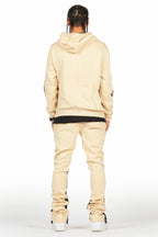 Amos Beige Stacked Flare Hoodie Track Set