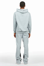 Mallor Heather Grey Baggy Stacked Hoodie Track Set