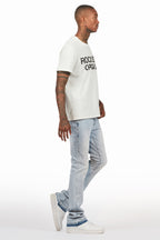 Kama Light Blue Rhinestone Stacked Flare Jean