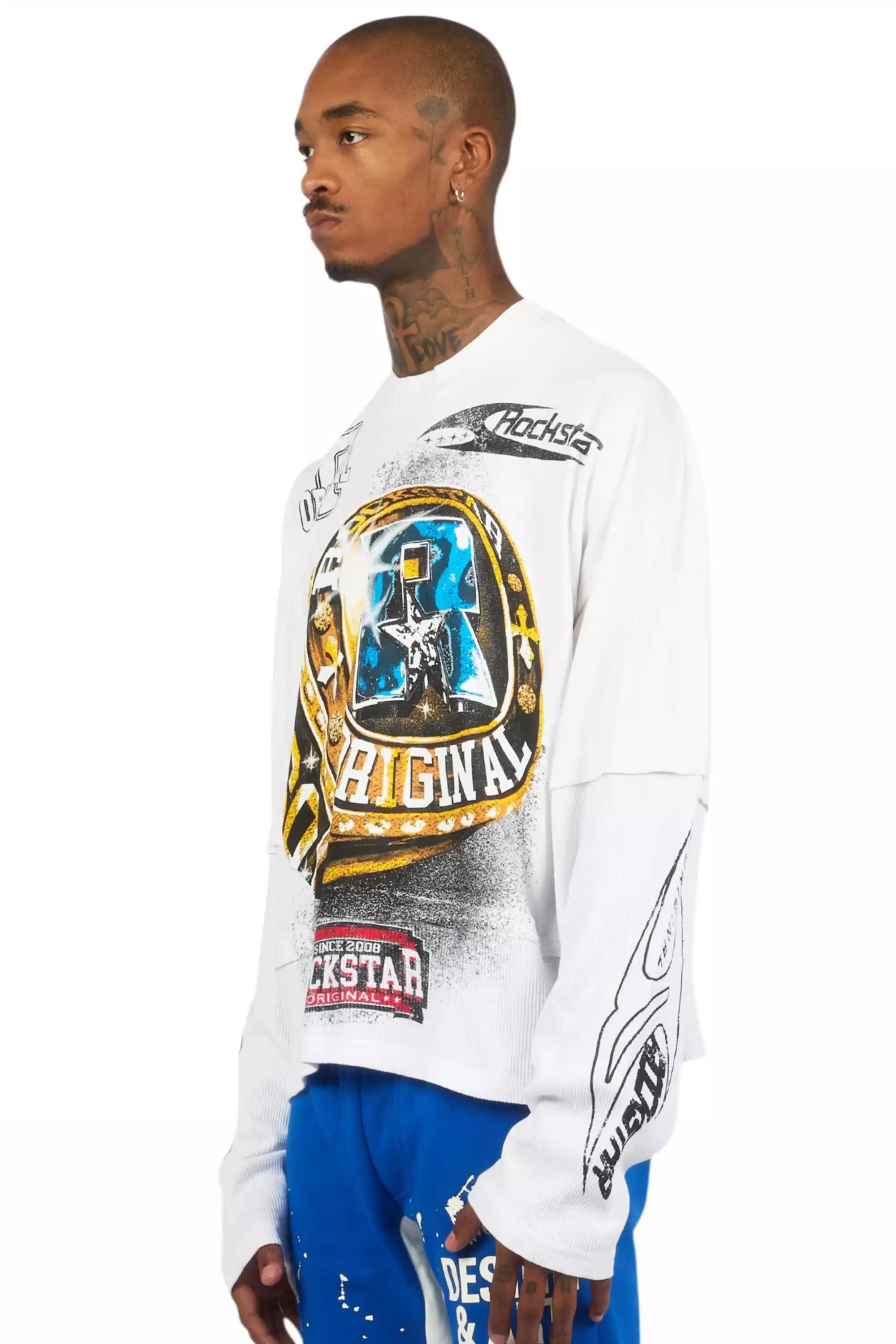 Gemchamp White/Black Boxy Crop Double Layer Tee