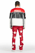 Steen Red PU Stacked Flare Jean