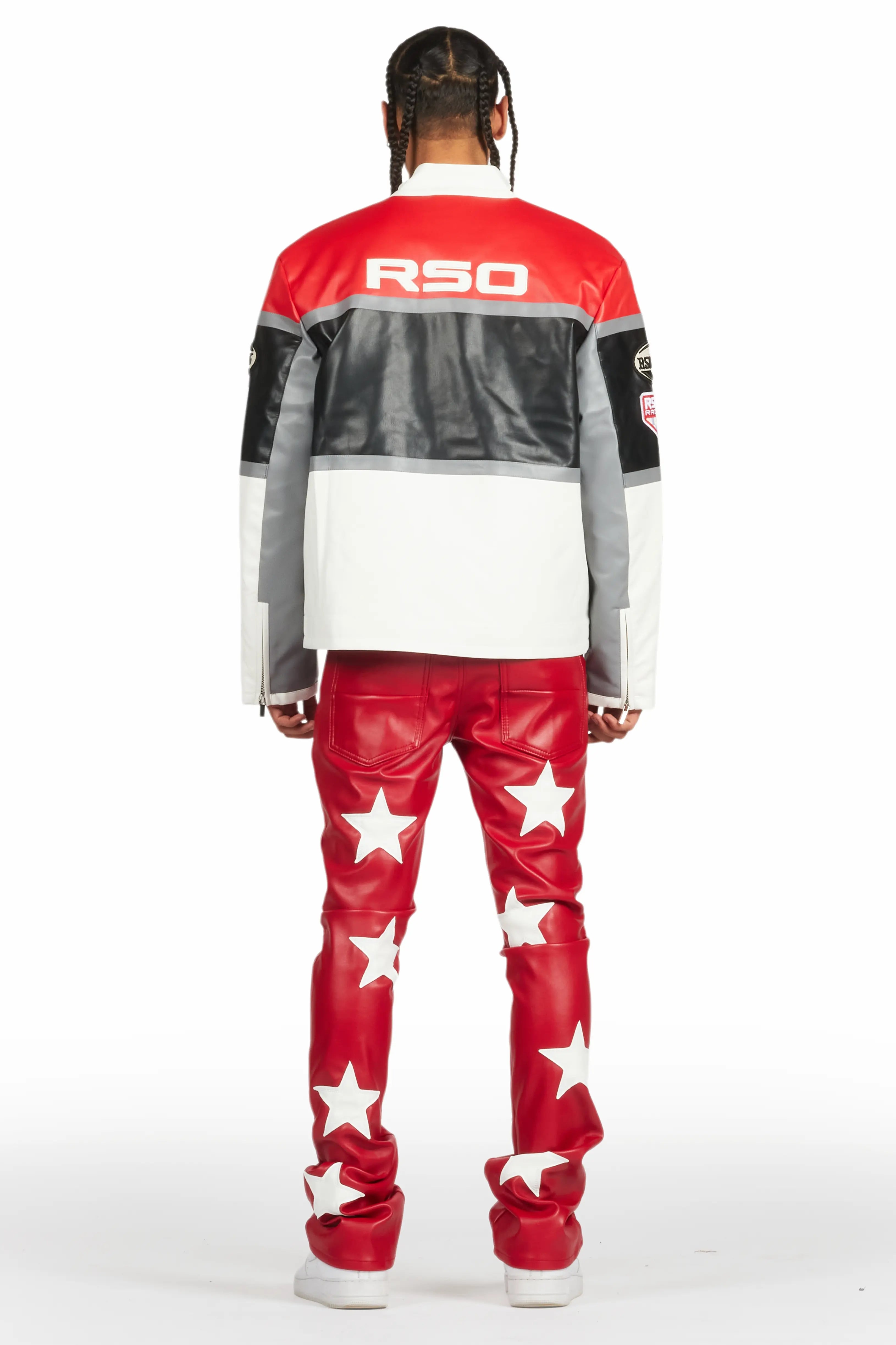 Steen Red PU Stacked Flare Jean