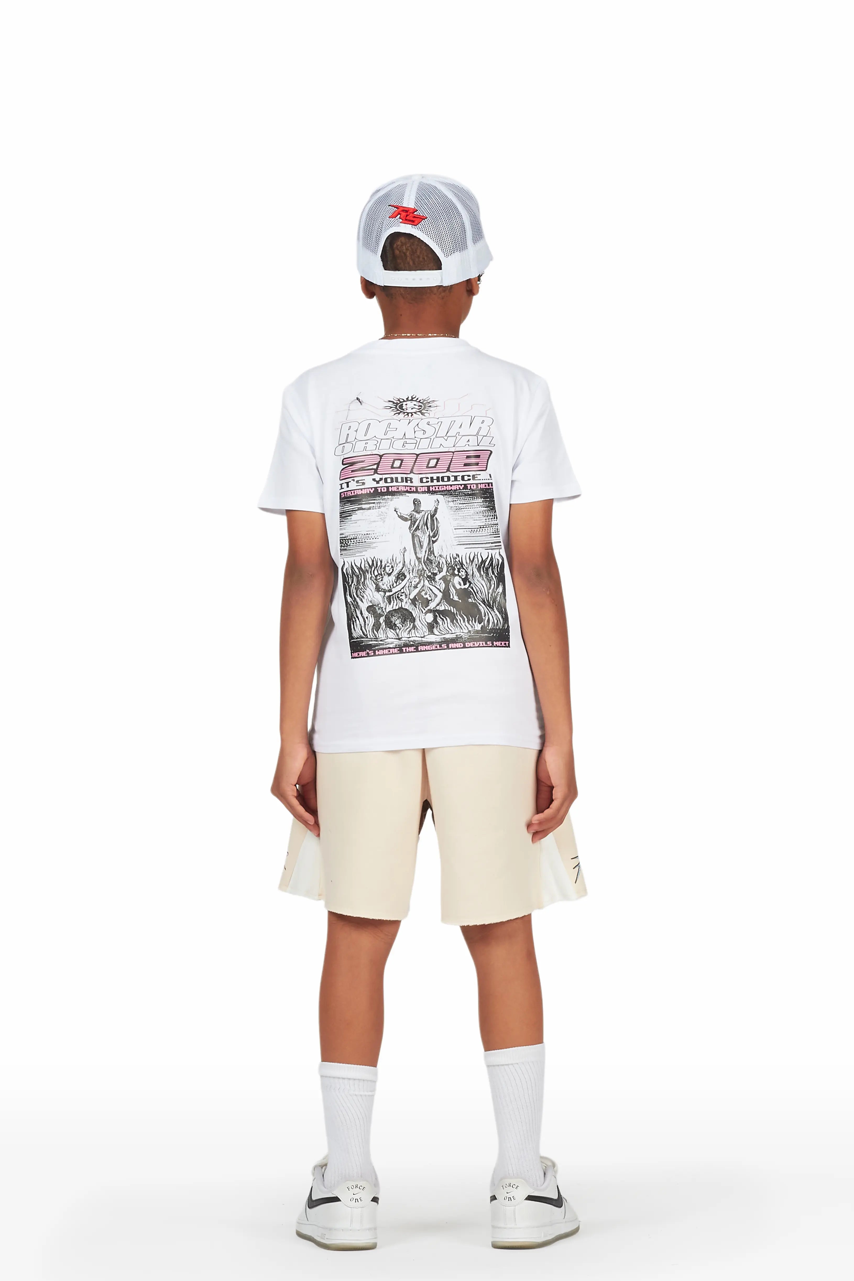 Boys Sky White/Beige T-Shirt Short Set
