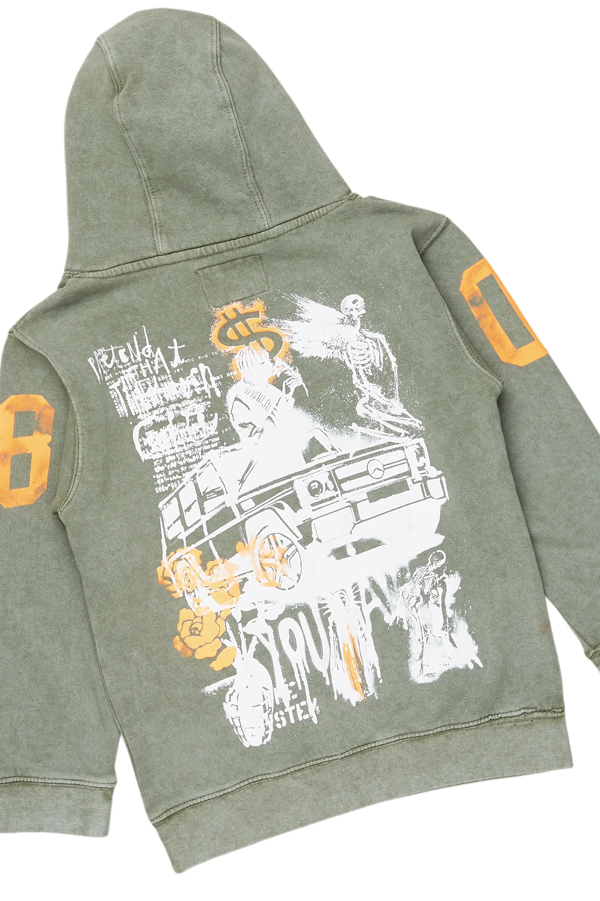 Boys Beau Tree Camo Hoodie/Stack Flare Jean Set