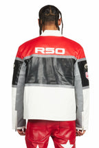Balint Red/White Leather Moto Jacket