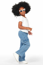 Girls Fatma White T-Shirt Wide Leg Cargo Jean Set