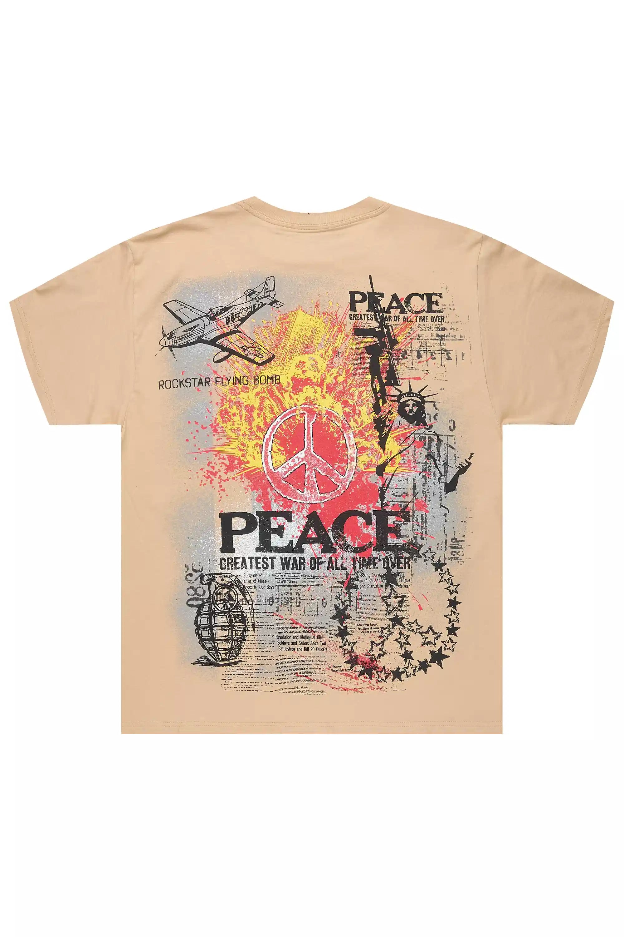 Saeko Beige Oversized Graphic T-Shirt