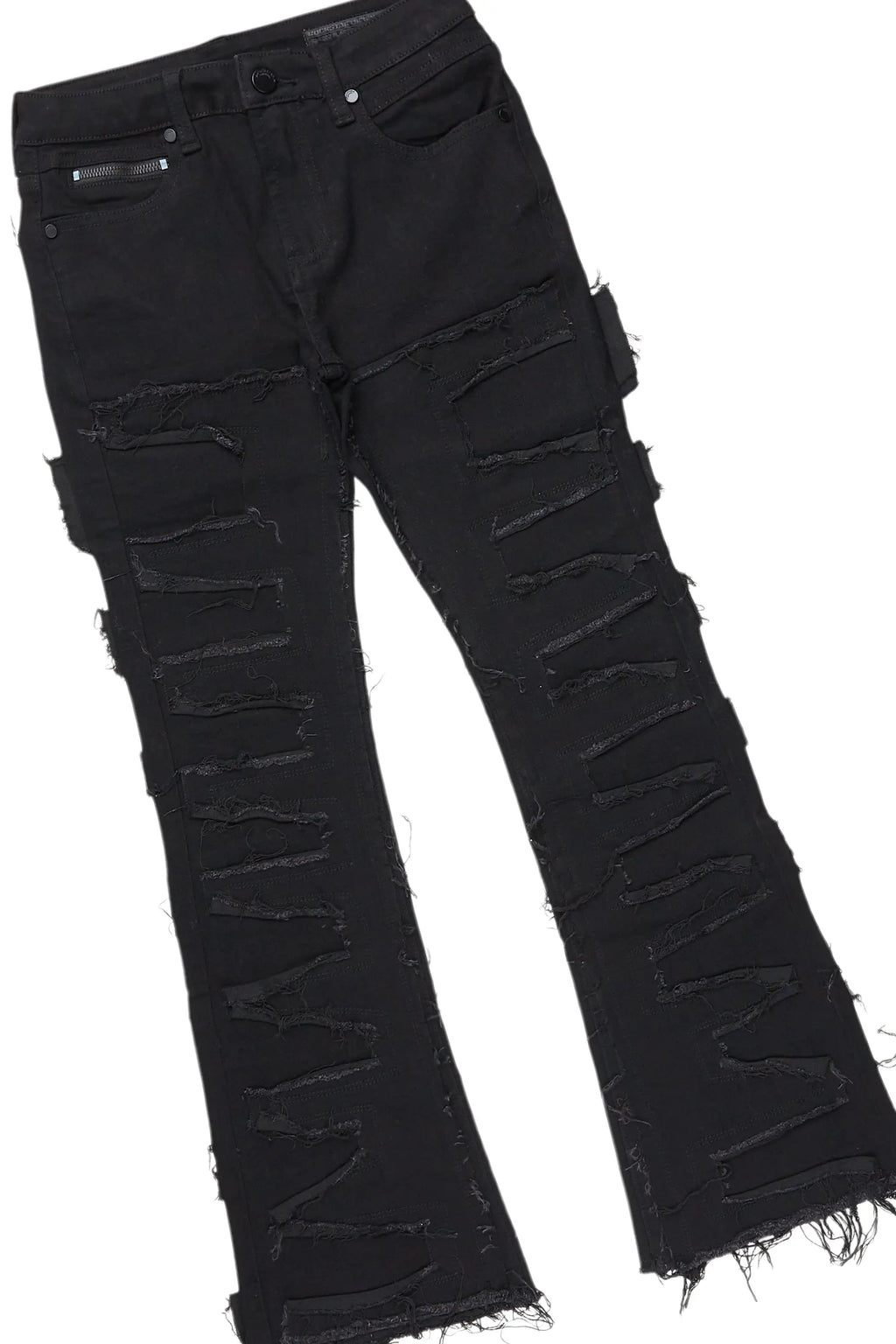 Girls Lucia Pink/Black Hoodie/Stacked Flare Jean Set