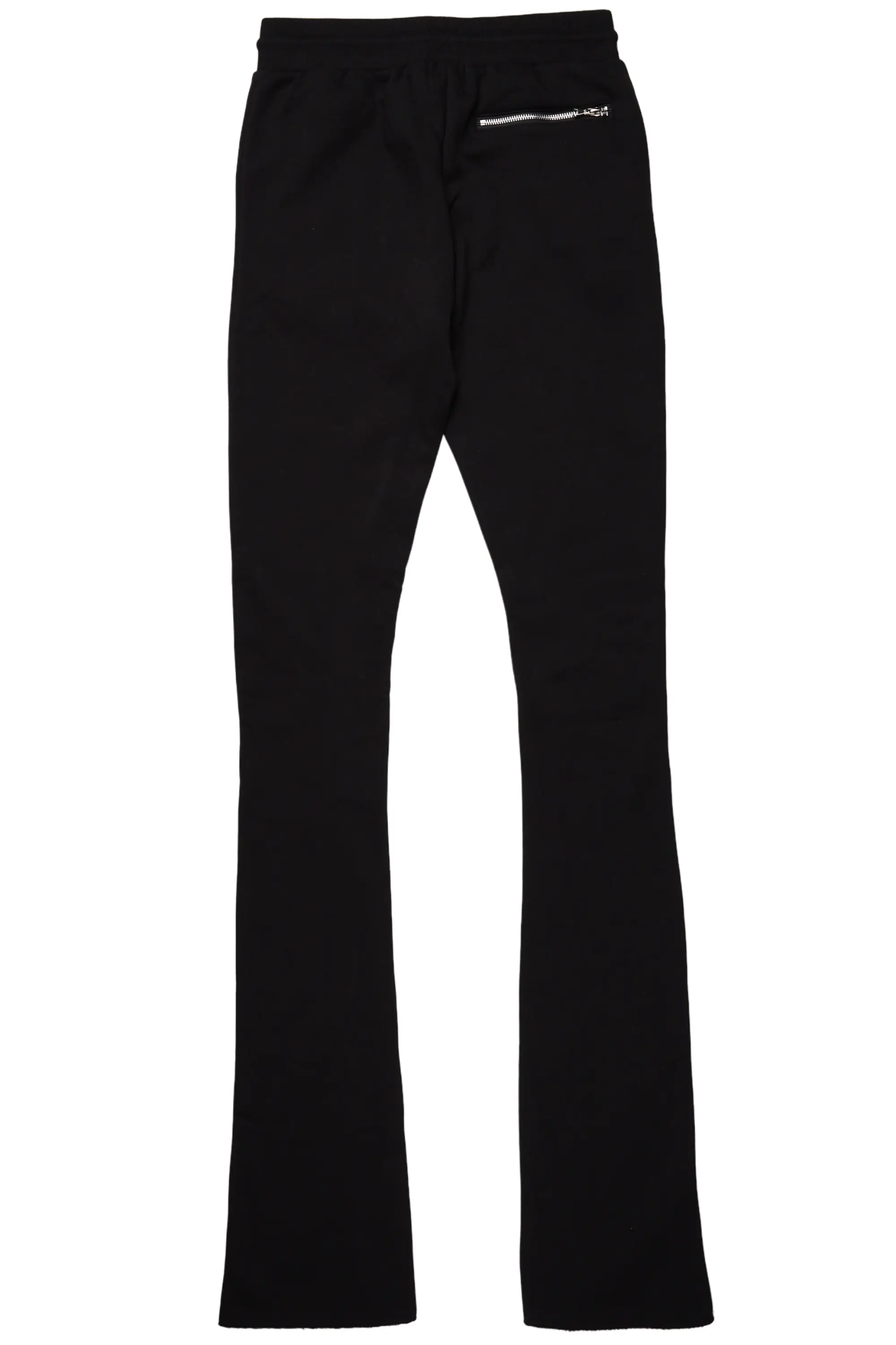 Damone Black Super Stacked Flare Track Pant