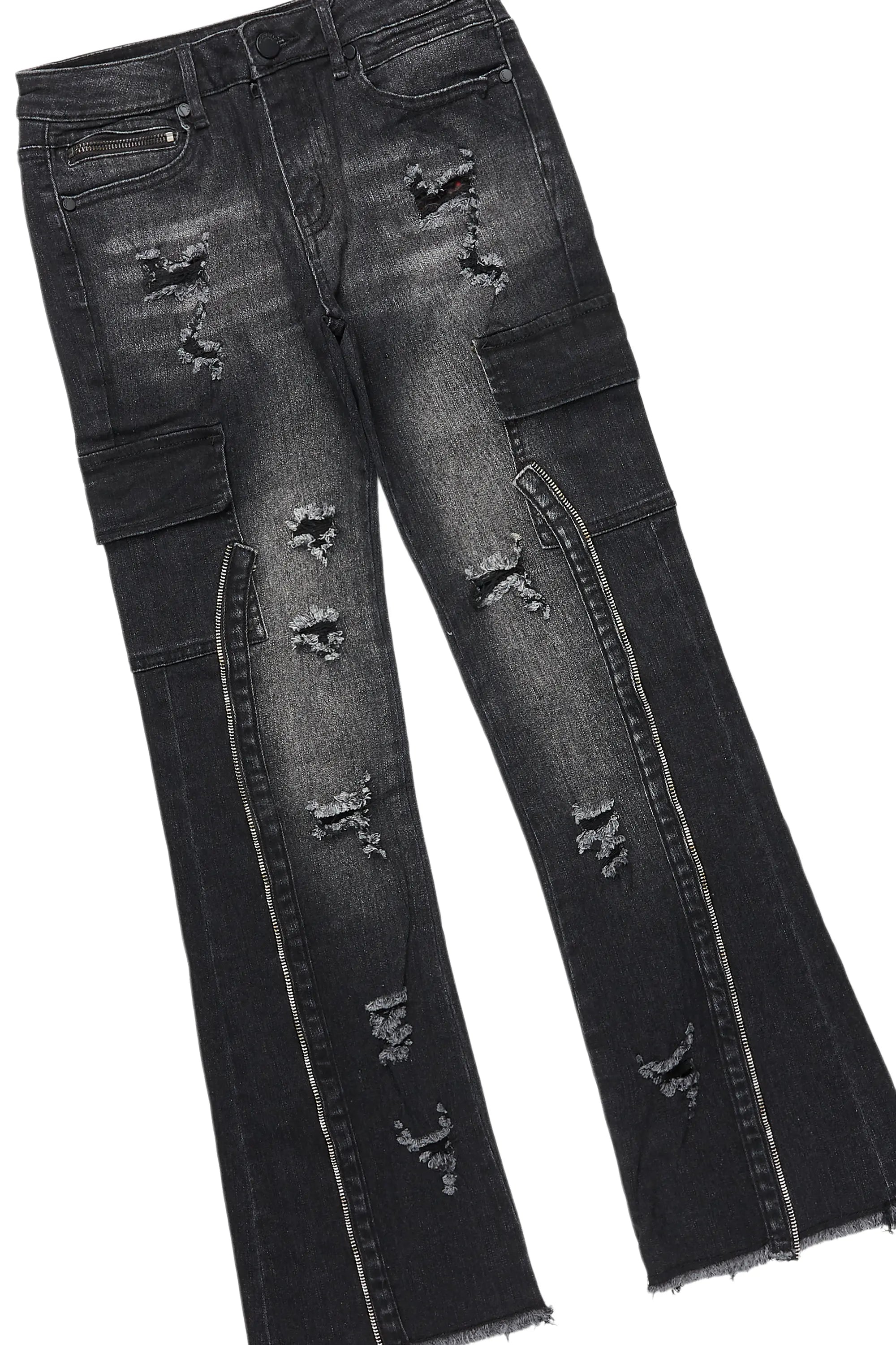 Boys Amina Black/Black Hoodie/Stacked Flare Jean Set