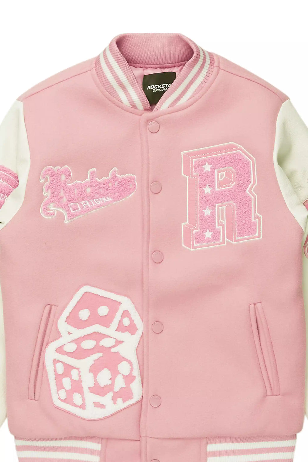 Girls Rosalyn Pink/White Varsity Jacket