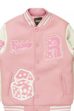 Girls Rosalyn Pink/White Varsity Jacket