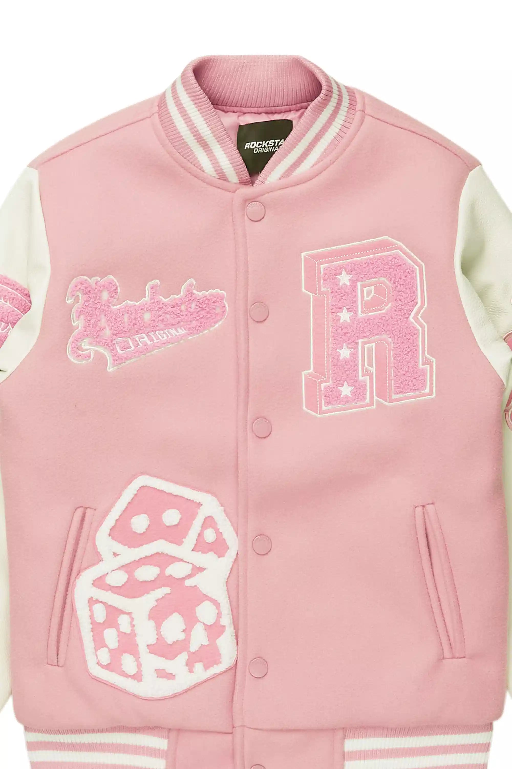 Girls Rosalyn Pink/White Varsity Jacket