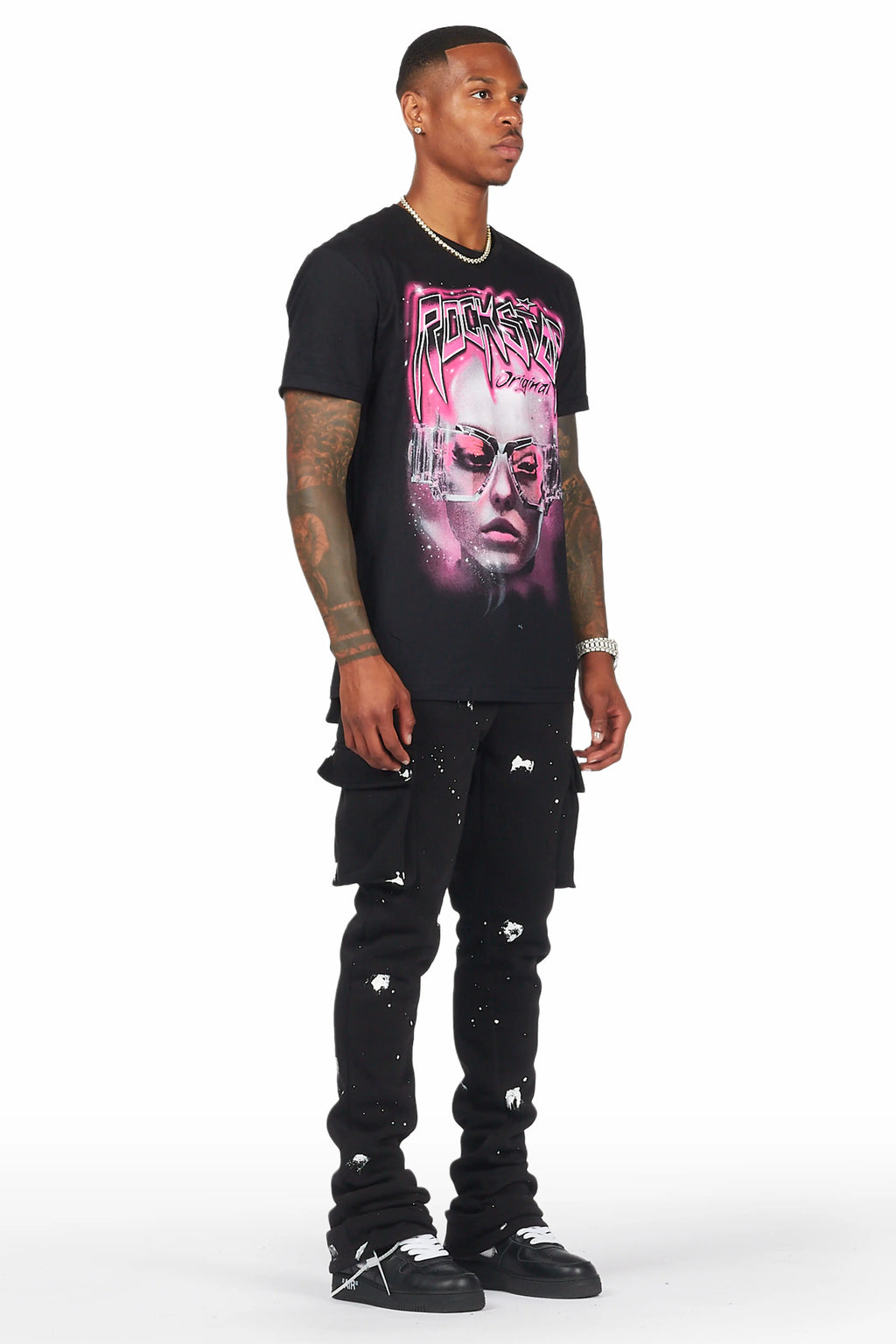 Radko Black Stacked Flare Cargo Pants