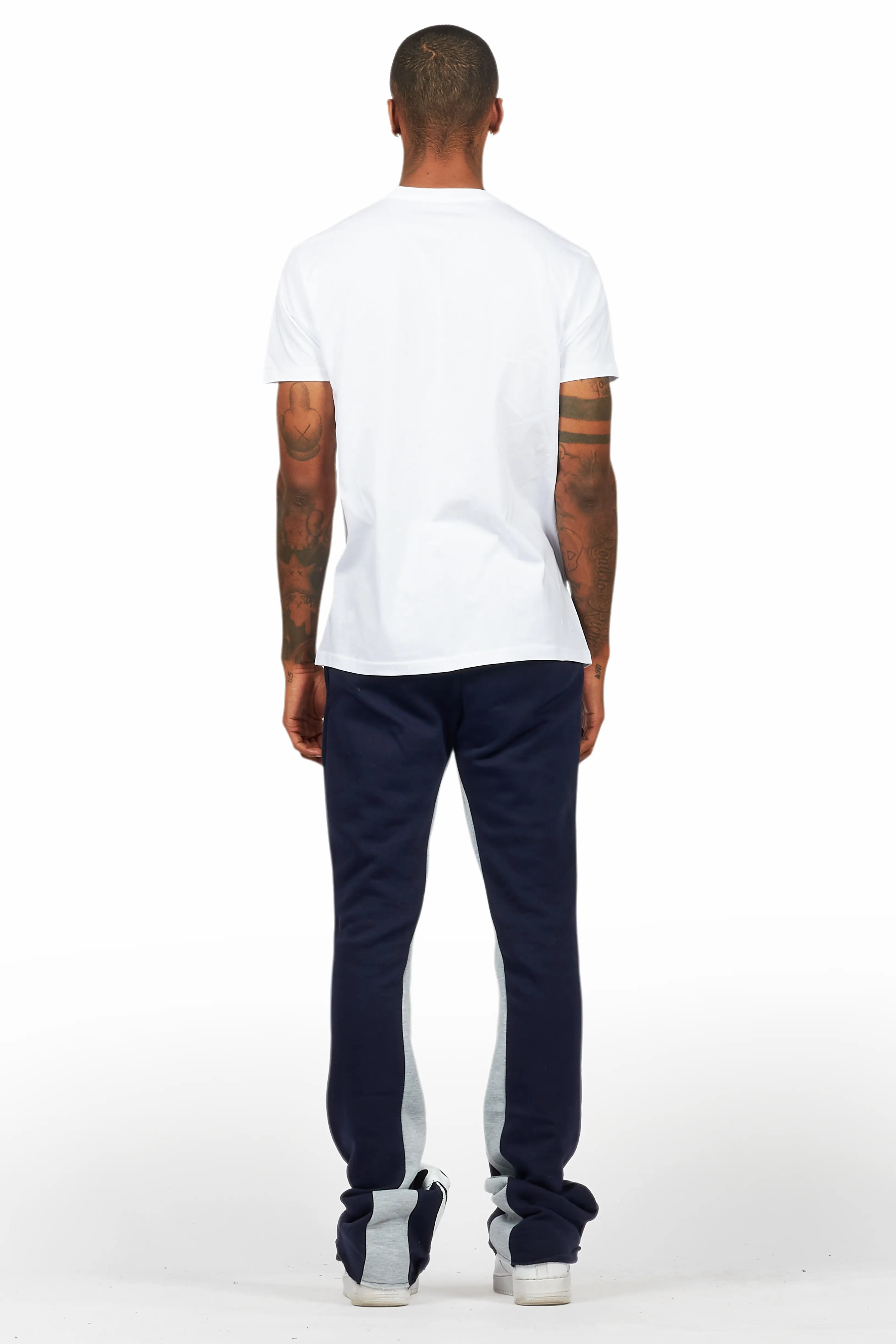Amos White/Navy T-Shirt/Stacked Baggy Track Pant Set