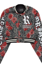 Darresha Black/Red Crop Tapestry Varsity Jacket