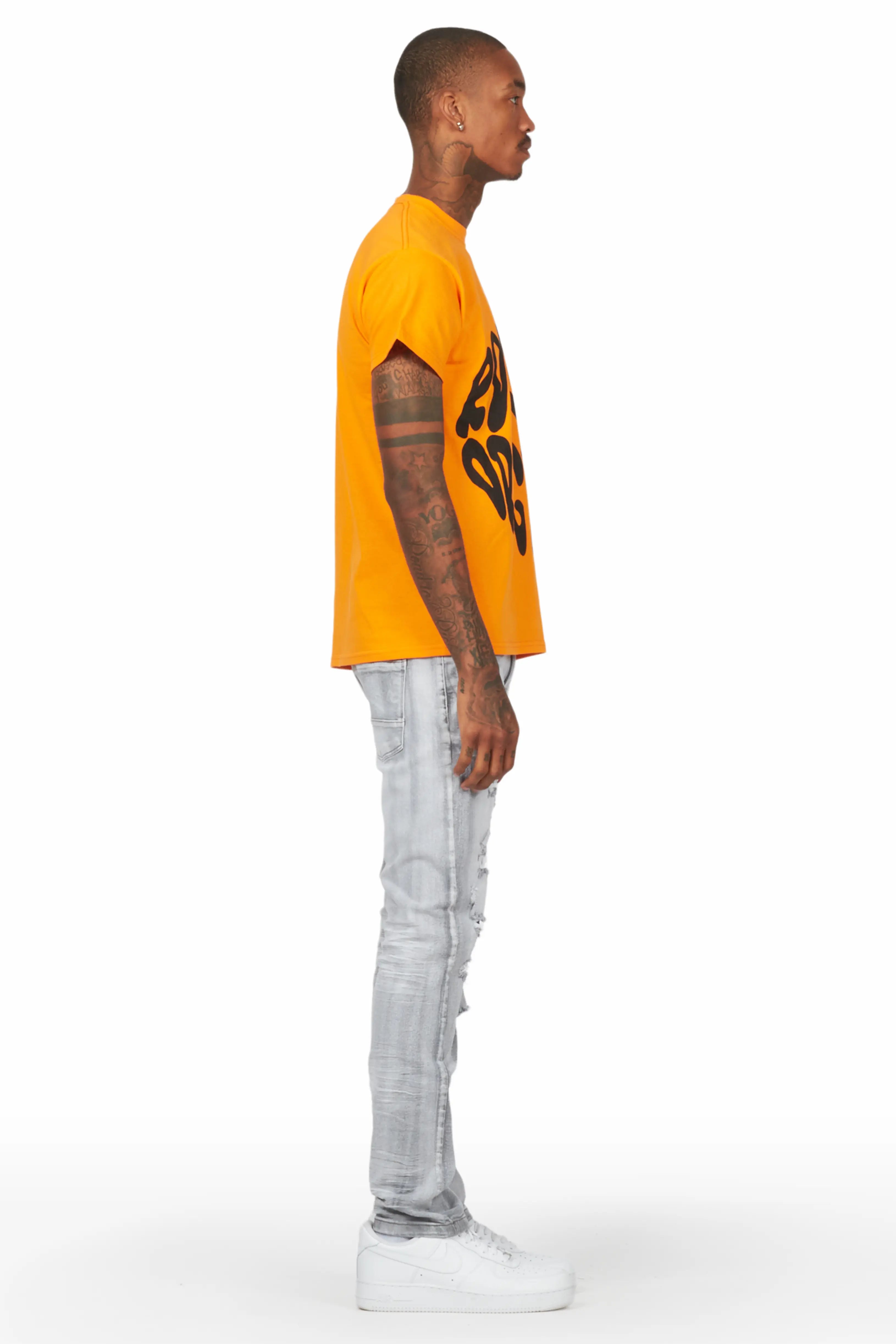 Gaines Light Grey Ripped Slim Straight Jean