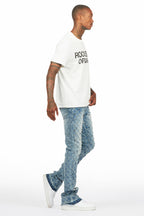 Glit Dark Blue Rhinestone Stacked Flare Jean