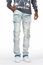 Folant Light Blue Stacked Cargo Flare Jean